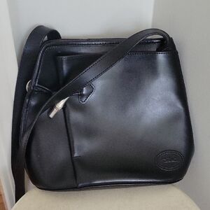 VINTAGE LONGCHAMP BLACK LEATHER MESSENGER BAG